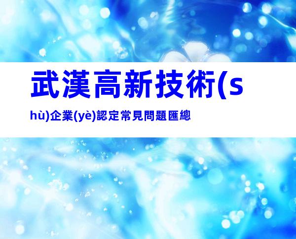 武漢高新技術(shù)企業(yè)認定常見問題匯總